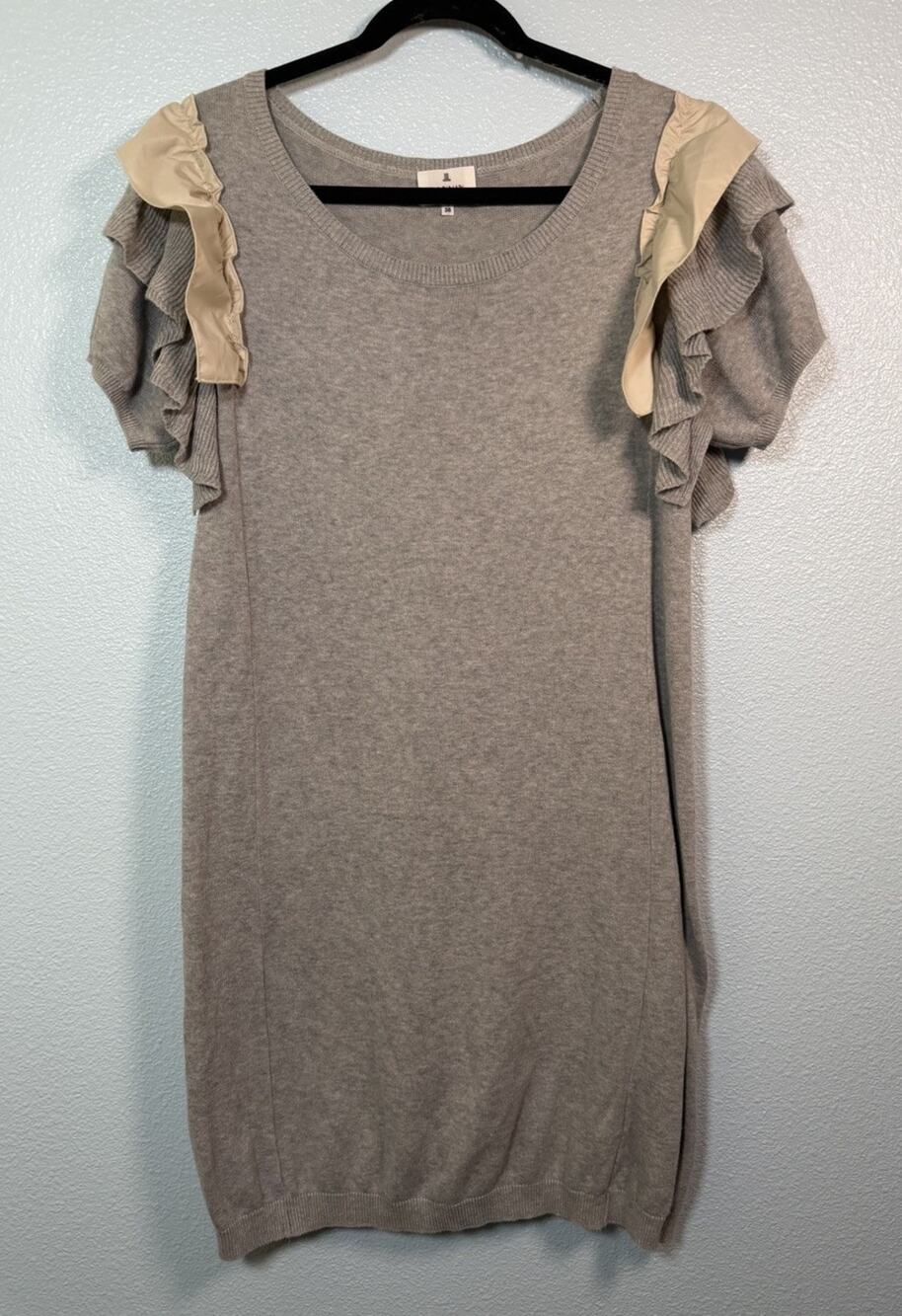 Lanvin en Bleu Women’s 38 Gray 100% Cotton Knit Ruffle Sleeve Dress Designer